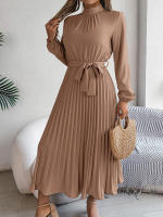 2025 Falda plisada de manga larga para mujer con cuello alto, vestido pequeño, ropa elegante, otoño e invierno - details 19