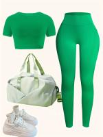 Conjunto Deportivo De 2 Piezas, Top De Yoga De Manga Corta Y polaina De Entrenamiento Para Correr De Cintura Alta, Ropa - details 0
