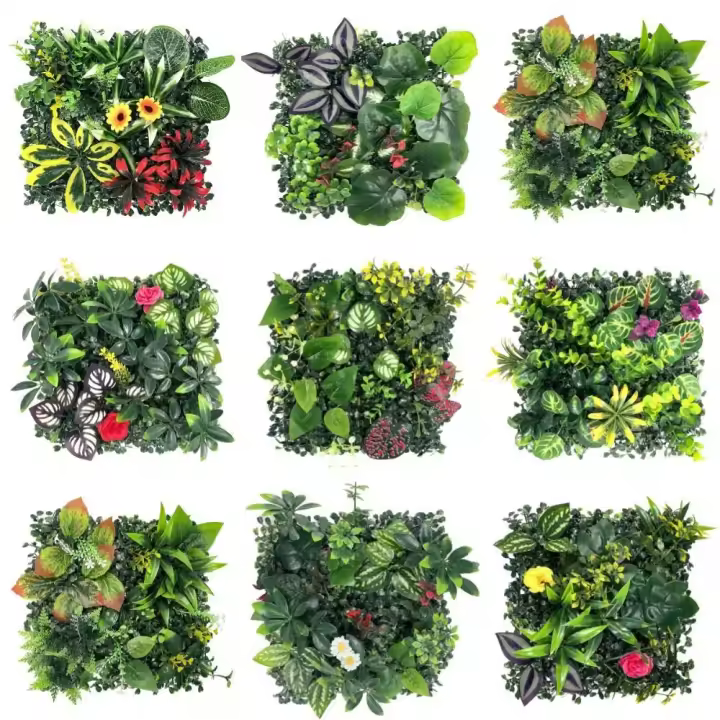 Panel de pared de plantas artificiales DIY, vida eterna, girasol, alfombra de eucalipto Artificial, protección UV verde, estera de hierba verde falsa - 1