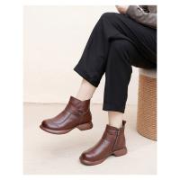 Botas de cuero para mujer Botas de invierno de moda para mujer Zapatos de tacón bajo cálidos y antideslizantes para mujer - details 11