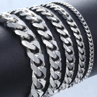 Pulseras cubanas impermeables de plata para hombres, pulseras de cadena de acero inoxidable, regalos para hombres, regalo para papá, él, marido por VintageRoseGallery - details 2