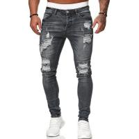 Jeans ajustados azules para hombre Stretch Destroyed Ripped Skinny Jeans Side Striped Denim Pantalones - details 3