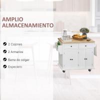 Cocina con Ruedas Carro de Cocina de Madera y Barra Lateral con 2 Cajones y 4 Puertas Blanco - details 5