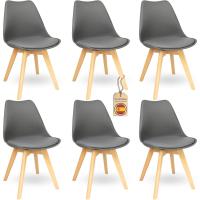 Sillas de comedor nórdicas con respaldo ergonómico, material PU y patas de 2,8 cm de ancho |   Sillas de Cocina con Madera de Haya Maciza (2 Sillas Grises) - details 12