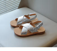 Sandalias de verano para niños y niñas, tela de piel brillante, zapatos de playa para niños, planos, cruzados, correa de tobillo, Ins, caliente - details 8