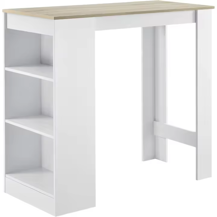 Bar de Bistro Elegante 110 x 50 x 103 cm Mesa Alta Cocina Barra integrada para Bebidas con 3 Estantes Blanco y Efecto Roble - 1
