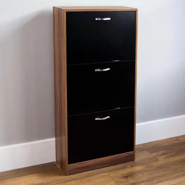 Zapatero con 3 cajones, Organizador de Almacenamiento de Zapatos, Mueble de Madera de Nogal - 1