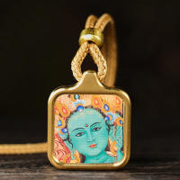 Llevando un pequeño Tangka, Bodhisattva Samantabhadra, Dragón Zhakiram, Gran Colgante del Cielo Negro, Dios Amarillo de la Riqueza, Tara Verde - details 9