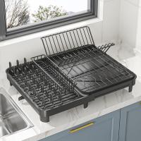 Escurrecubiertos retráctil de acero inoxidable negro de un nivel con bandeja de goteo y soporte para cubiertos,Soporte de esponja para fregadero de cocina - details 2