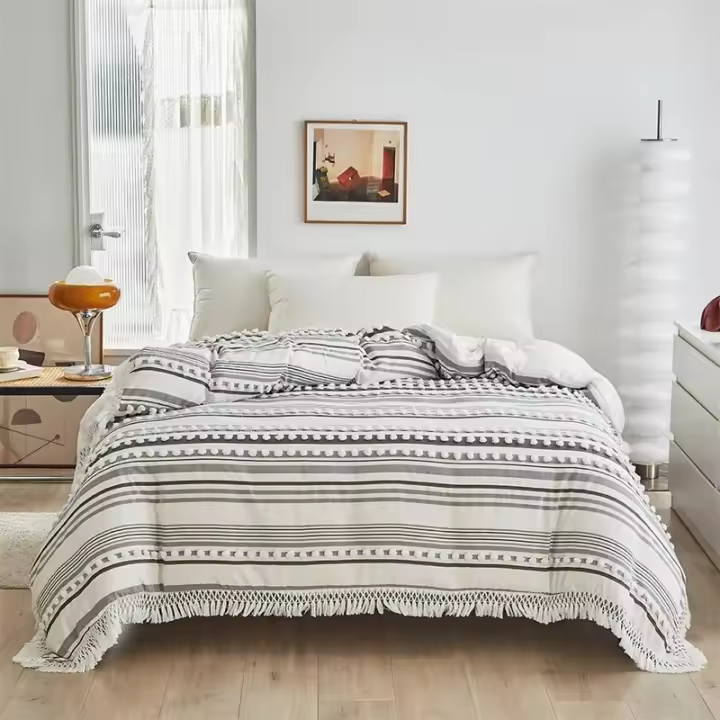Juego de funda nórdica tamaño King con borlas, edredón de alta calidad, manta bohemia y funda de almohada - 1