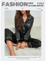 Pijamas de Seda para Mujer Tops y Pantalones de Talla Grande Ropa de Dormir Informal con Botones - details 1
