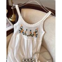 Jyccr Bohemian ral bordado corto sin mangas para mujer verano dulce crochet correa de espagueti vestido de vacaciones - details 26