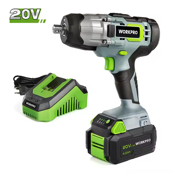 Llave de impacto inalámbrica eléctrica WORKPRO 20V 1/2 pulgadas 300N.M de torque máximo con batería de iones de litio 4.0Ah y cargador rápido herramientas eléctricas recargables - 1