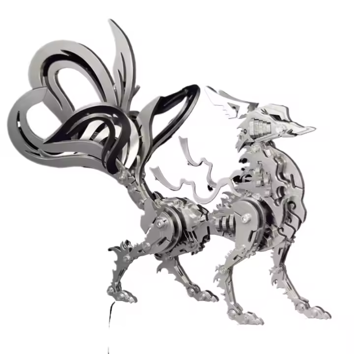 Rompecabezas de metal 3d de zorro de nueve colas grande de metal 3d, colección Steel Warcraft, rompecabezas 3d para adultos, rompecabezas de animales, decoración del hogar - 1