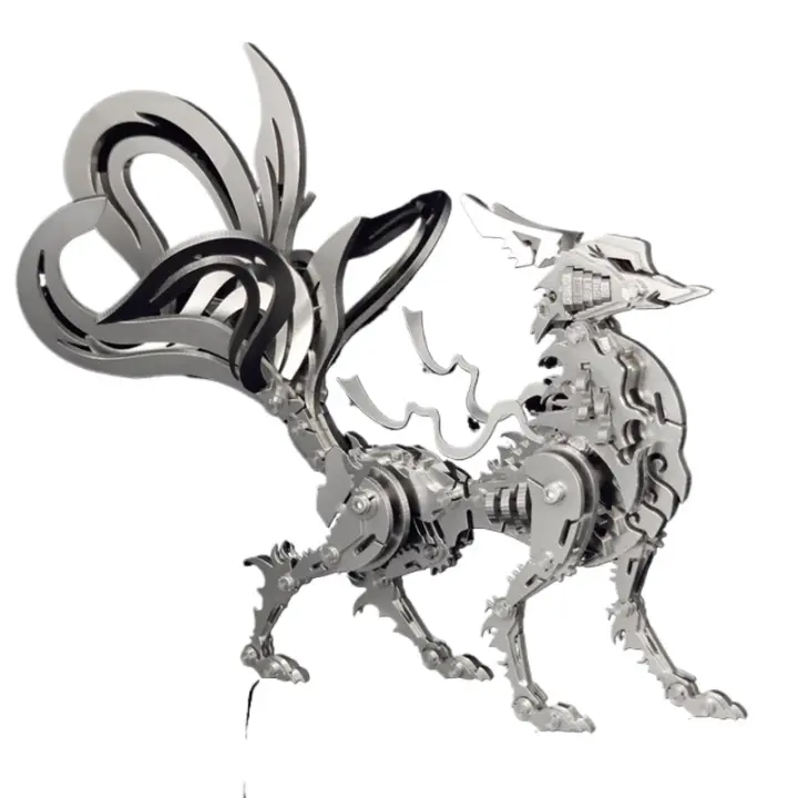 Rompecabezas de metal 3d de zorro de nueve colas grande de metal 3d, colección Steel Warcraft, rompecabezas 3d para adultos, rompecabezas de animales, decoración del hogar - 1