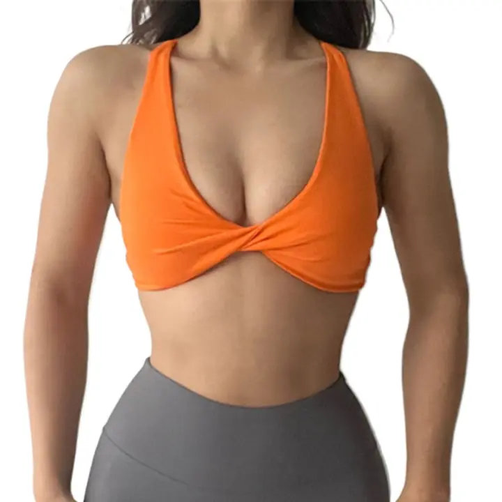 Sujetadores deportivos acolchados con giro frontal para mujer, camiseta corta sin mangas para yoga, sujetador de gimnasio para entrenamiento cruzado en la espalda - 1