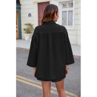 BUNO-2025 Conjuntos de pantalones cortos sueltos informales de Color sólido para mujer, traje de dos piezas elegante de verano, conjunto completo de ropa femenina - details 18