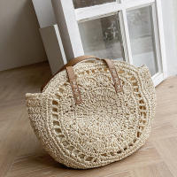 Bolso redondo de paja para mujer, bolsa de hombro de gran capacidad, tejido hueco, informal, ideal para ir de compras - details 9