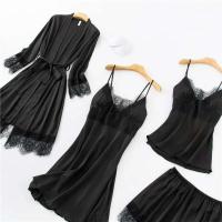 Conjunto de 2 piezas para mujer, camisón con cuello en V, ropa de dormir de seda, ropa, ropa de dormir para el hogar - details 12