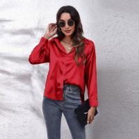 Camisa De Seda Para Mujer Elegante Y Cómoda De Satén Manga Larga Cuello En V Abierta Estilo Oficina Primavera Otoño - details 6