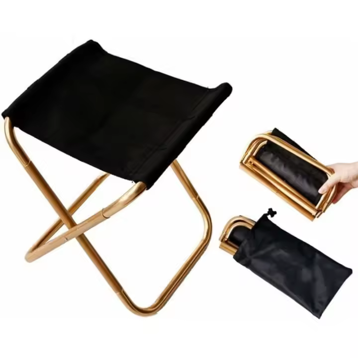 Silla Plegable Mini Dorada Portátil, Ultraligera, Compacta de Aluminio con Bolsa de Transporte para Jardín, Playa, Pesca, Senderismo, Camping, Viajes y Picnics - 1