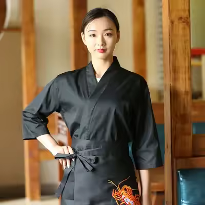 Nuevo uniforme de Chef de estilo japonés coreano Unisex, camisa de cocinero, Kimono de manga media, uniformes de trabajo de camarero de cocina para restaurante de Sushi - 1