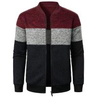 Autumn/winter men's stand-up collar striped check zipper knit top with fashion color matching - details 24