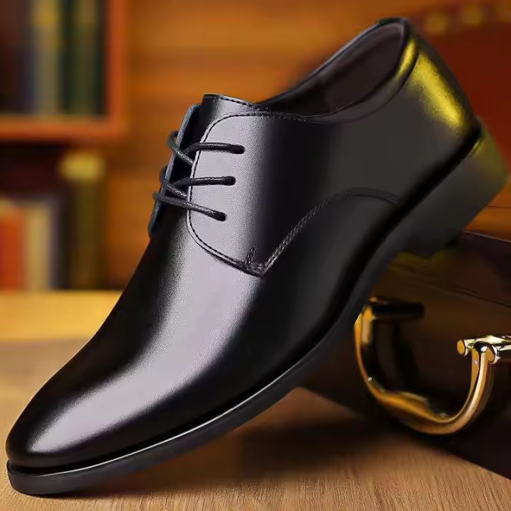Cuero de negocios formal para hombres con altura interna aumentada, zapato único con suela suave, trabajo informal con cordones simples de estilo británico - 1