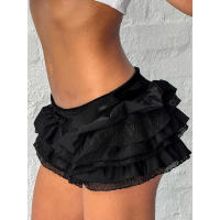 BUNO-Verano especias encaje falda de cintura baja Ins Sexy encaje negro Mini vestido club nocturno fiesta señoras pastel vestido decoración Y2k Vestido de playa - details 2