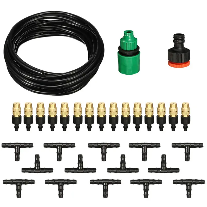 Sistema de nebulización de refrigeración para Patio, juego de boquillas de manguera atomizadora de niebla pulverizada de agua, Kit de riego para invernadero de jardín - 1