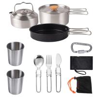 Utensilios de cocina para acampar, juego de acero inoxidable para senderismo, villa de picnic portátil, olla, sartén, juego de hervidor de cocina al aire libre - details 11