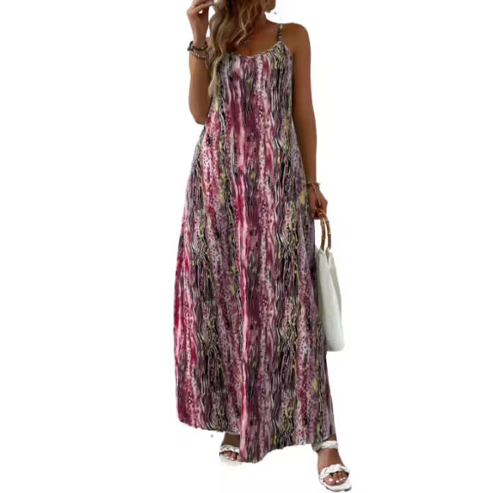 Vestido Largo de Verano sin Mangas Estampado Vintage para Mujeres Elegantes - 1