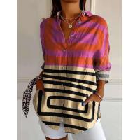 Camisa holgada informal artística estampada a la moda para mujer con botones rectos, Tops S-3XL - details 9