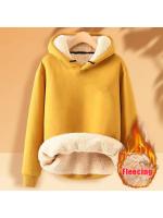 Sudadera De Fleece Para Mujer Abrigada Con Capucha Estampado Sencillo Deportiva Manga Larga Cierre Pullover Suelto Para Otoño E Invierno - details 2