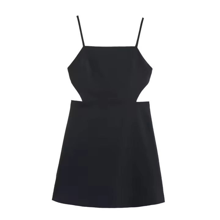 PB&ZA 2025 temperamento Simple diseño abierto Color sólido vestido con tirantes novedad de verano Falda corta de mujer - 1
