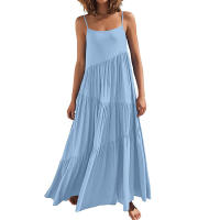 Vestido largo de verano para mujer, informal, suelto, sin mangas, con tirantes finos, bohemio, de lino, para vacaciones en la playa - details 4