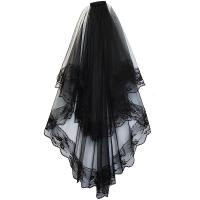 Mantilla blanca y negra de una capa para mujer y niña, velo de boda Vintage elegante, bordado de encaje Floral, accesorios para el cabello transparentes para Halloween - details 3