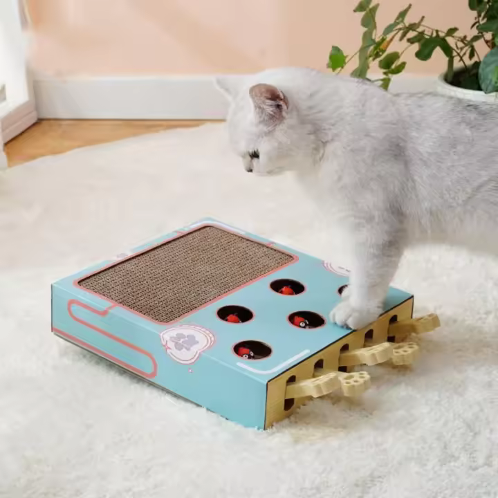 Juguetes de Enriquecimiento para Gatos para Gatos de Interior, Juego de Rompecabezas para Gatos, Caja de Diversión Segura Paws Scratcher, Caja Interactiva Catch Mice Game Cat Puzzle Toy para Todas las (Azul) - 1