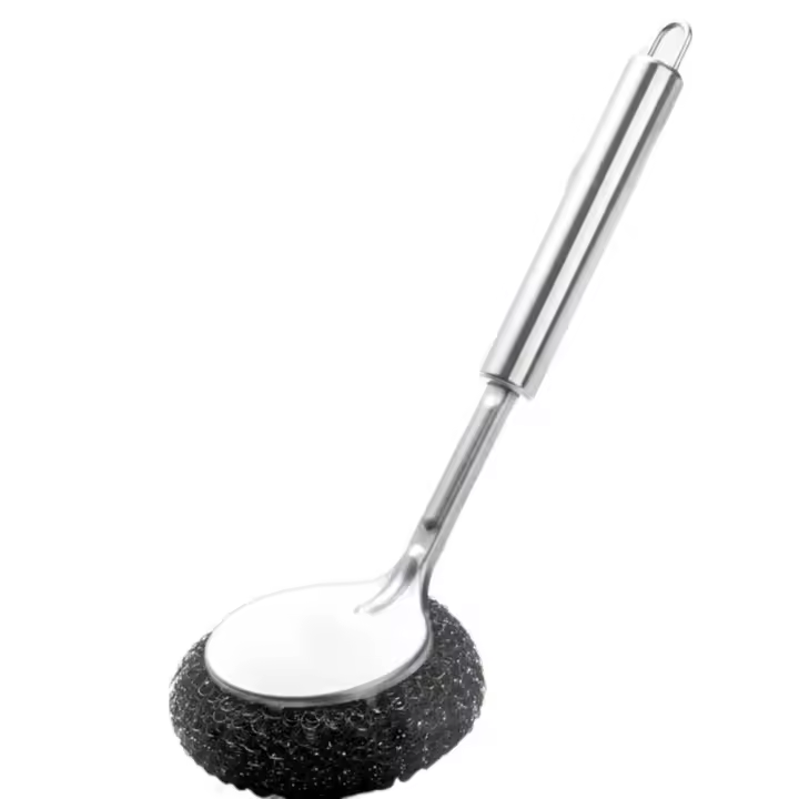 Cepillo de bola de alambre de acero inoxidable para el hogar, cepillo para olla con mango largo colgante, cepillo para fregadero portátil multiusos, 3 uds. - 1