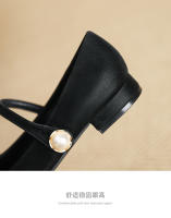 Cabeza puntiaguda con hebilla de perla, tacón bajo, hoja de loto arrugada, cabeza puntiaguda, suela plana, solo zapato - details 6