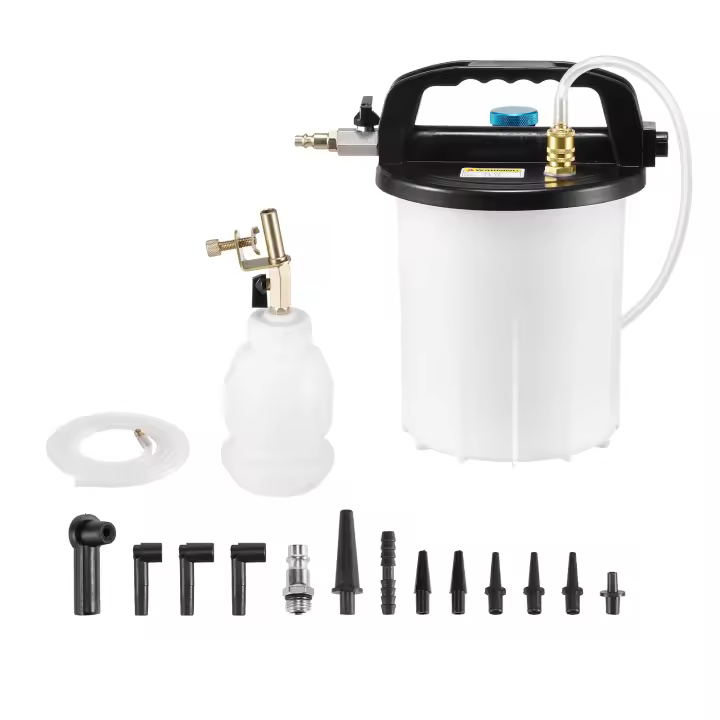 SucceBuy Kit de purga de frenos de 3 litros, extractor de líquido de frenos con botella de recarga de sifón de 1 litro, 13 conectores de manguera, manguera y mango de silicona extendidos, se adapta a la mayoría de los vehículos - 1