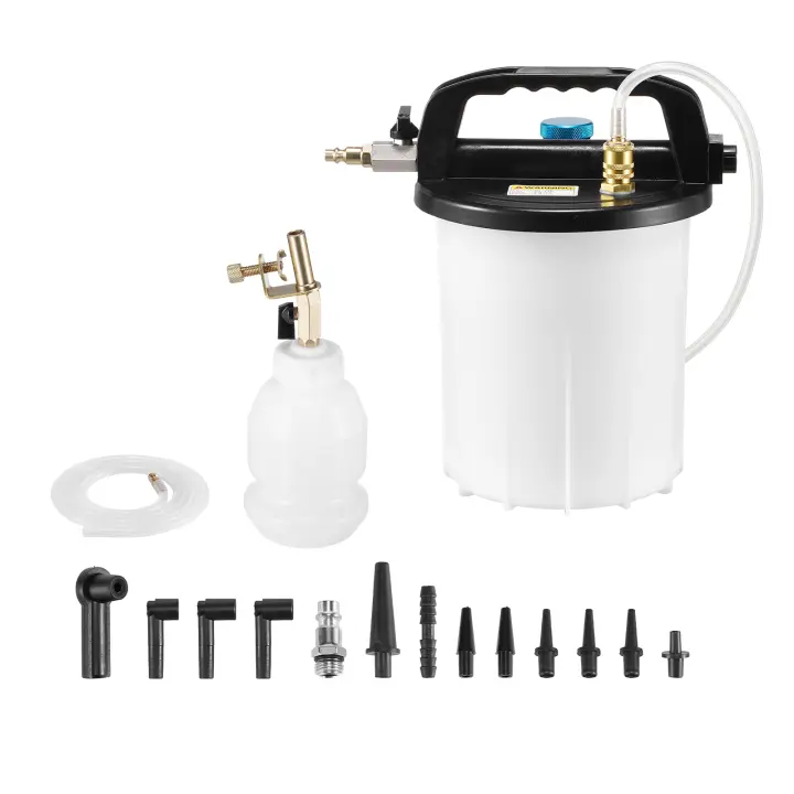 SucceBuy Kit de purga de frenos de 3 litros, extractor de líquido de frenos con botella de recarga de sifón de 1 litro, 13 conectores de manguera, manguera y mango de silicona extendidos, se adapta a la mayoría de los vehículos - 1