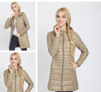 Chaqueta de Plumífero Cálido y Largo para Mujer con Capucha, Bolsa de Almacenamiento Portátil, Abrigo de Moda en Talla Grande - details 12