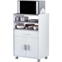 Mueble Microondas, Armario con 1 Cajón y 2 Puertas, Acabado en Blanco Artik y Cemento, - details 0