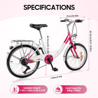 Bicicleta de ciudad con lámpara para niñas, bici de 6 velocidades y 20 pulgadas, color rosa, Unisex - details 0