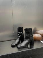 Tacón alto cabeza cuadrada botas delgadas botas cortas zapatos de mujer nuevo tacón grueso marrón con falda - details 20