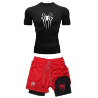 Conjunto de Compresión para Entrenamiento para Hombres Y2K Camisetas de Gimnasio con Estampado de Araña Pantalones Cortos de Correr Transpirables Guarda Rash Deportivo - details 3