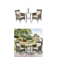 Conjunto de Muebles de Jardín 3 Piezas, 2 Sillones de Polirratán y 1 Mesa con Tablero de Cristal, Juego de Bistro con Cojines, Mesa y Silla para Terraza, Jardín, Patio - details 7