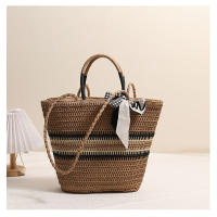 Bolso de paja de un solo hombro a rayas, bolso tejido a mano para mujeres, bolso de playa para vacaciones - details 7