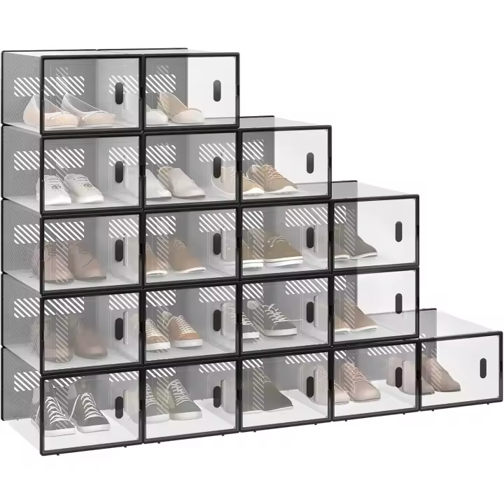 Cajas de Zapatos de Plástico Transparentes Apilables y Plegables Organizador de Zapatos para Armario con Tapa Frontal - 1